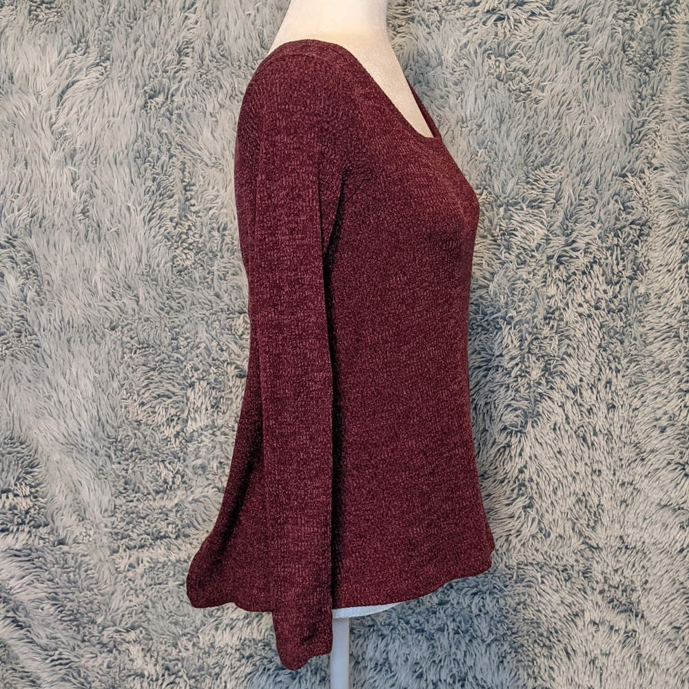 2/$30 American Eagle ☆ Women's Maroon M Knit Twist Back Round Neck Flare Sweater - Picture 2 of 10